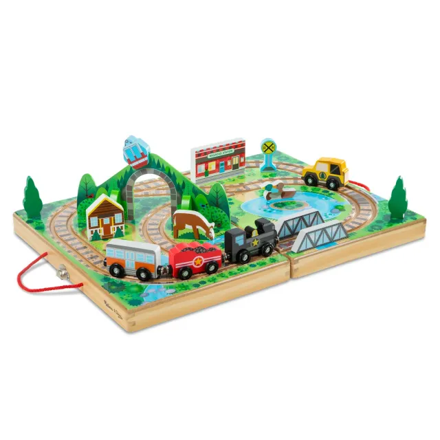 Melissa & Doug Take-Along Railroad houten treinbaan koffer
