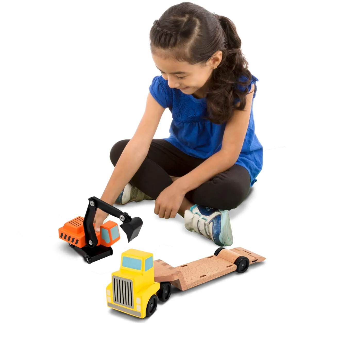 Melissa & Doug Trailer & Excavator houten voertuigen 3-delig bouwplaats