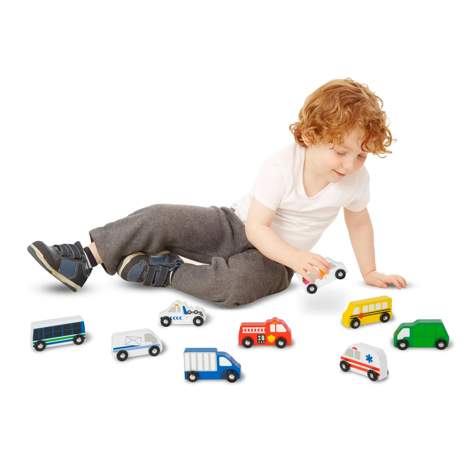 Melissa & Doug Town Vehicles houten voertuigen 9-delig