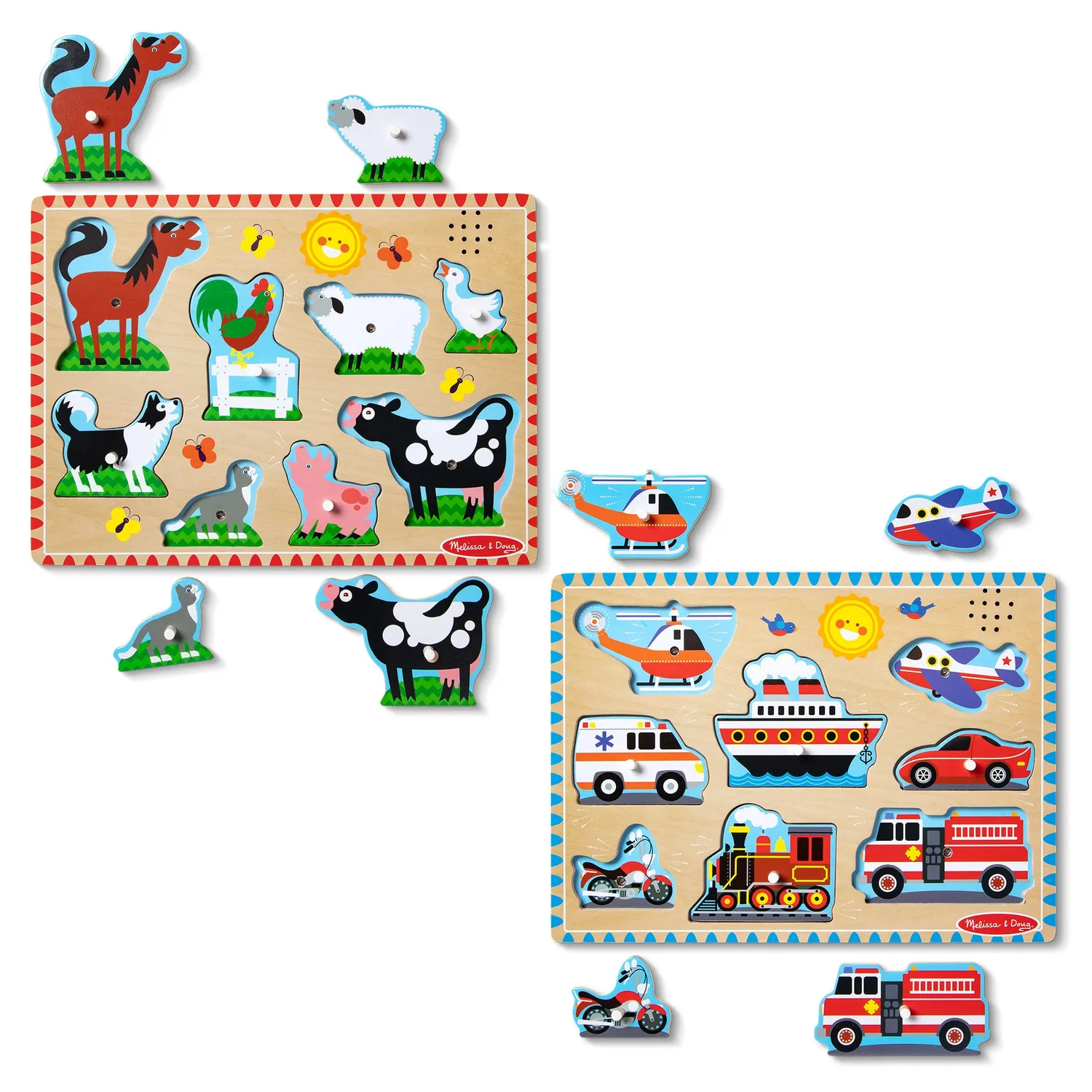 Melissa & Doug geluidspuzzel 2-pack boerderij voertuigen