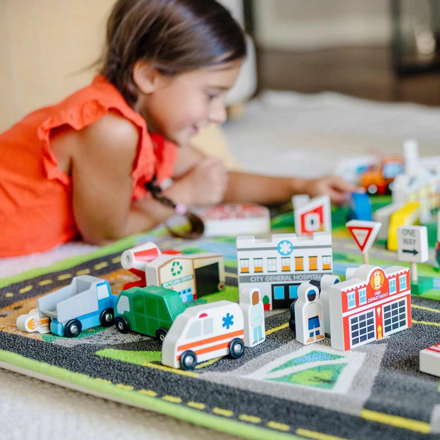 Melissa & Doug Deluxe Road Rug speelkleed 49-delig met autos