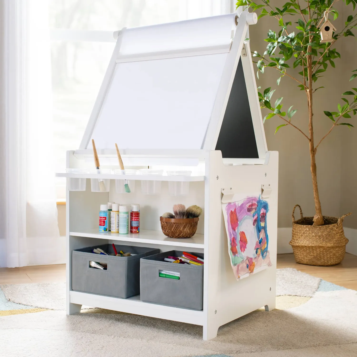 Guidecraft Kids Desk to Easel Art Cart tekentafel naturel 24 inch