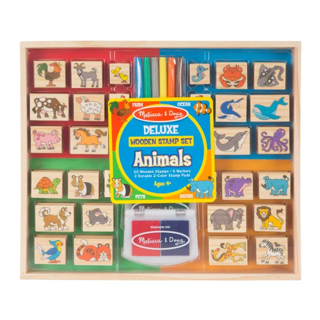 Melissa & Doug Deluxe stempelset hout dieren 38-delig