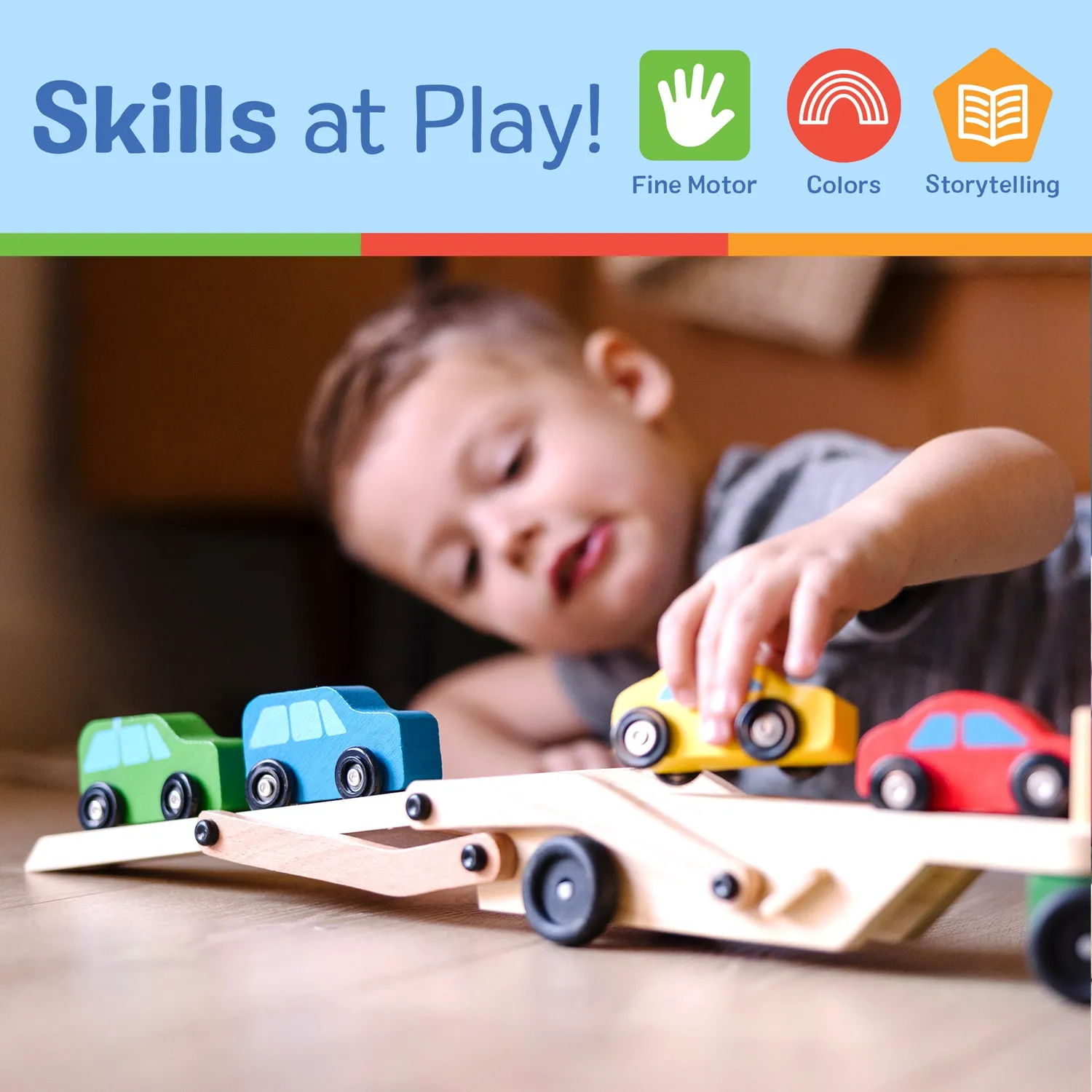 Melissa & Doug houten autotransporter met 4 auto’s 3-5 jaar