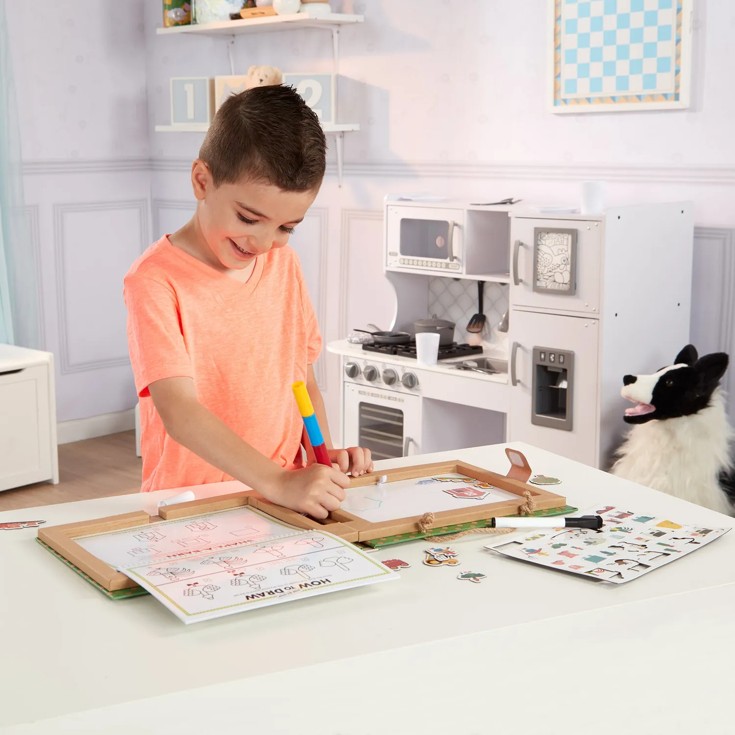 Melissa & Doug Natural Play Farm teken- en magneetkoffer 45-delig