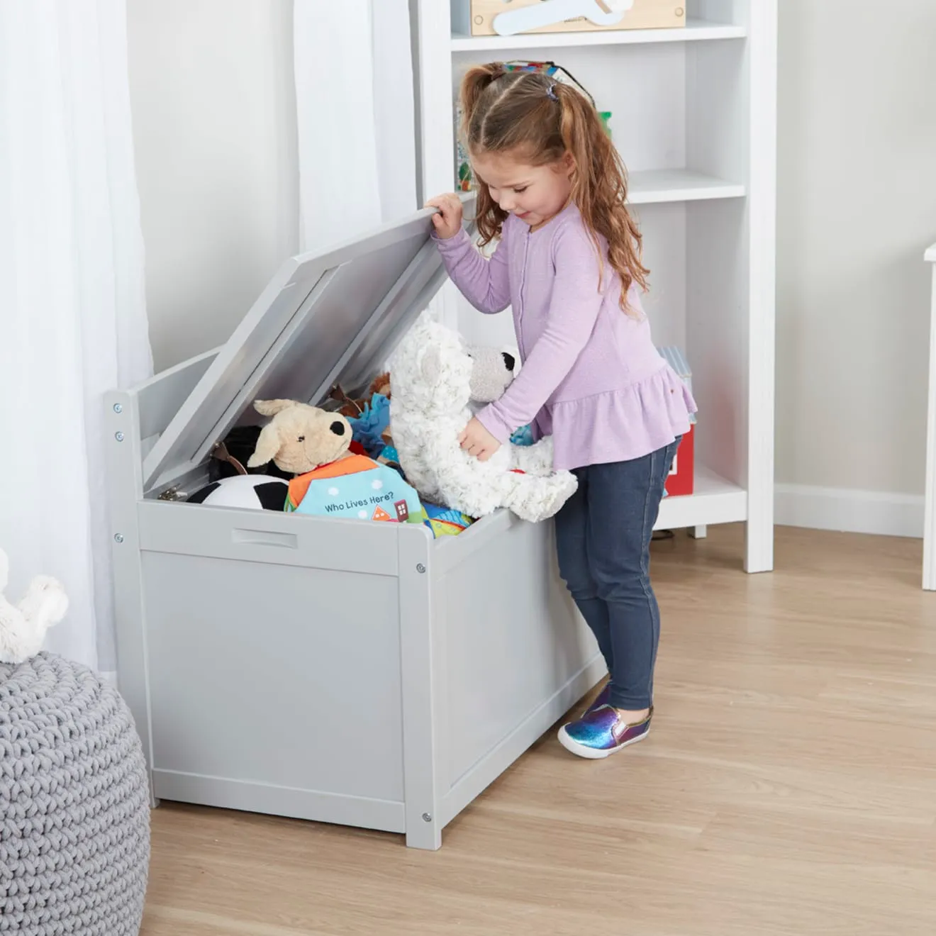 Melissa & Doug Wooden Toy Chest speelgoedkist grijs hout