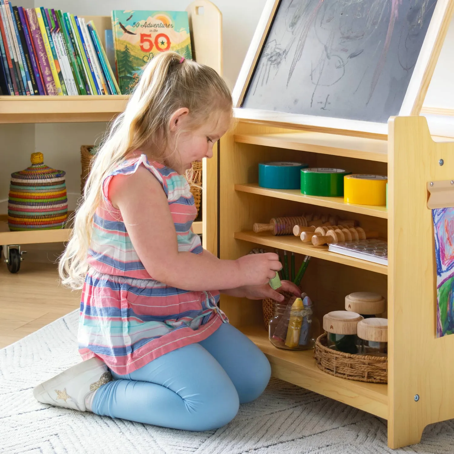Guidecraft Kids Desk to Easel Art Cart tekentafel naturel 24 inch