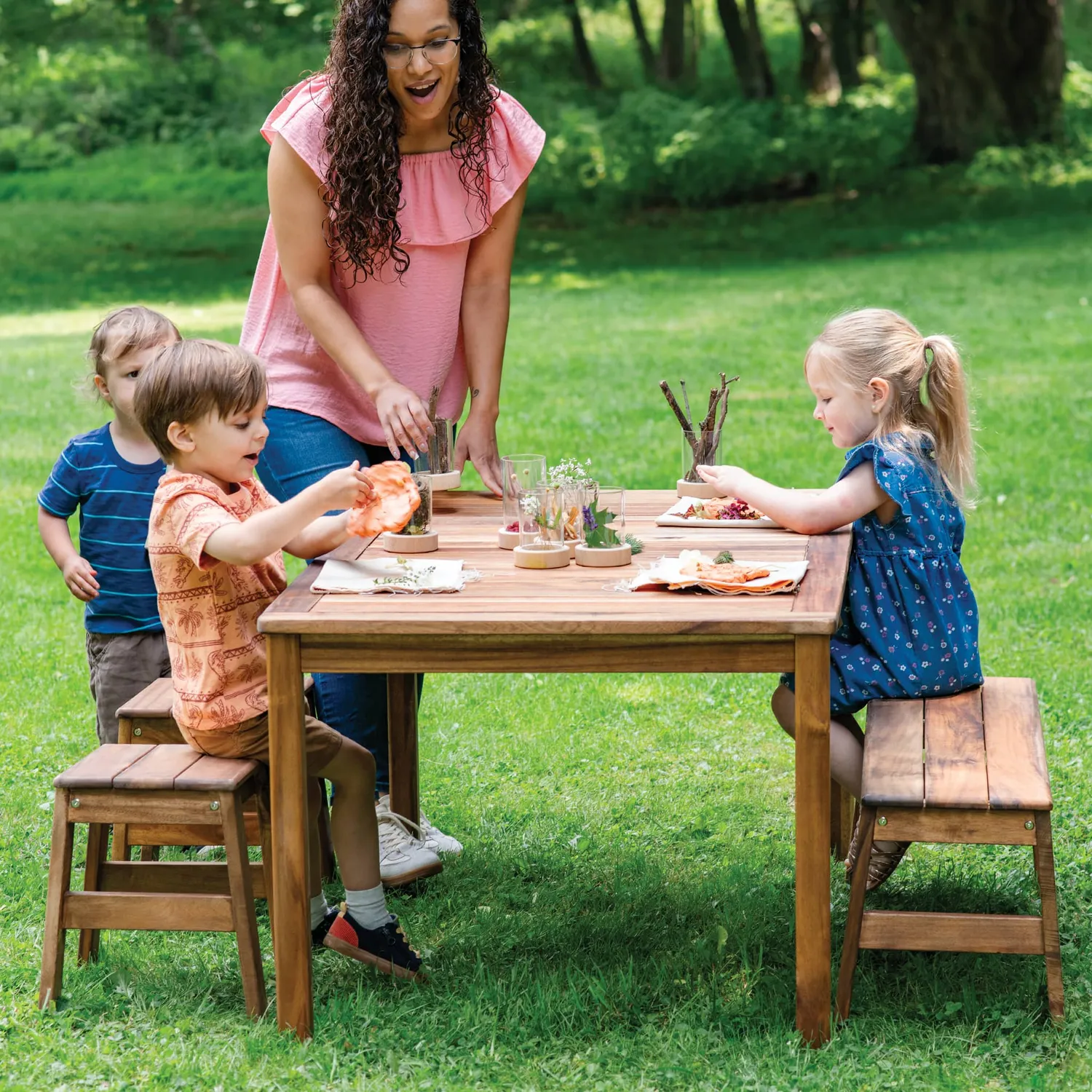 Guidecraft Acadia Outdoor buitentafel acacia 6 kinderen