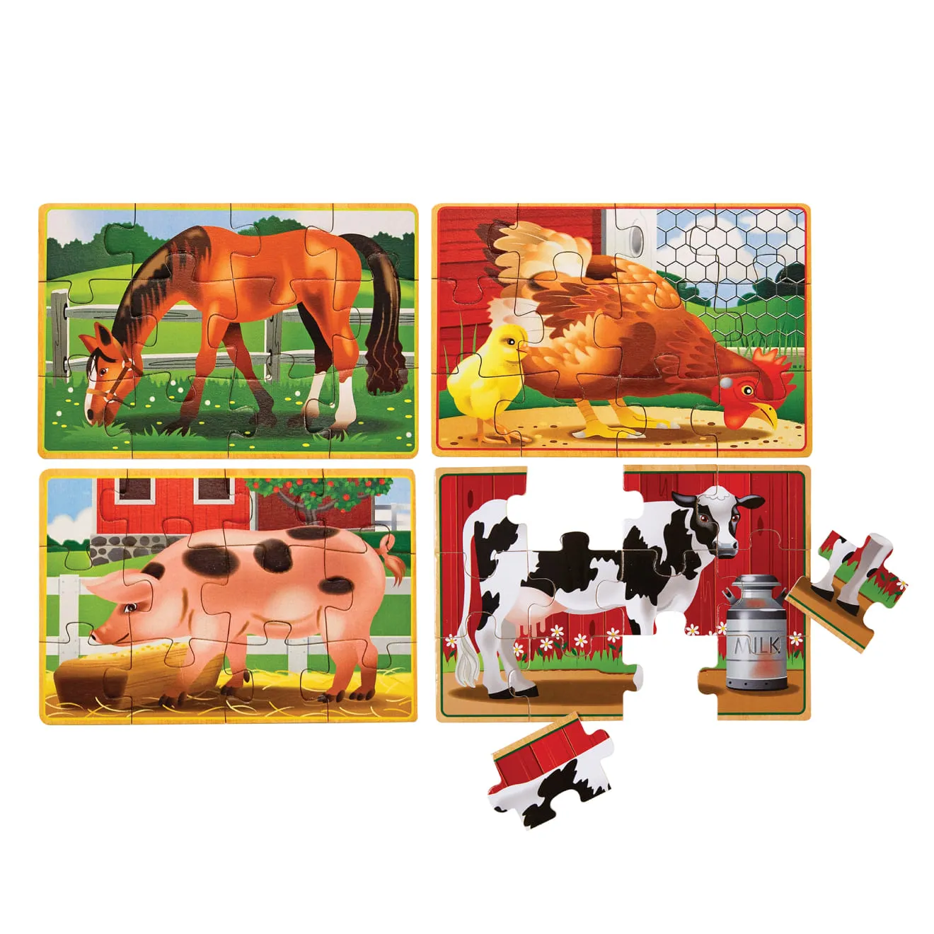 Melissa & Doug boerderijdieren puzzelset hout 4x12 stukjes