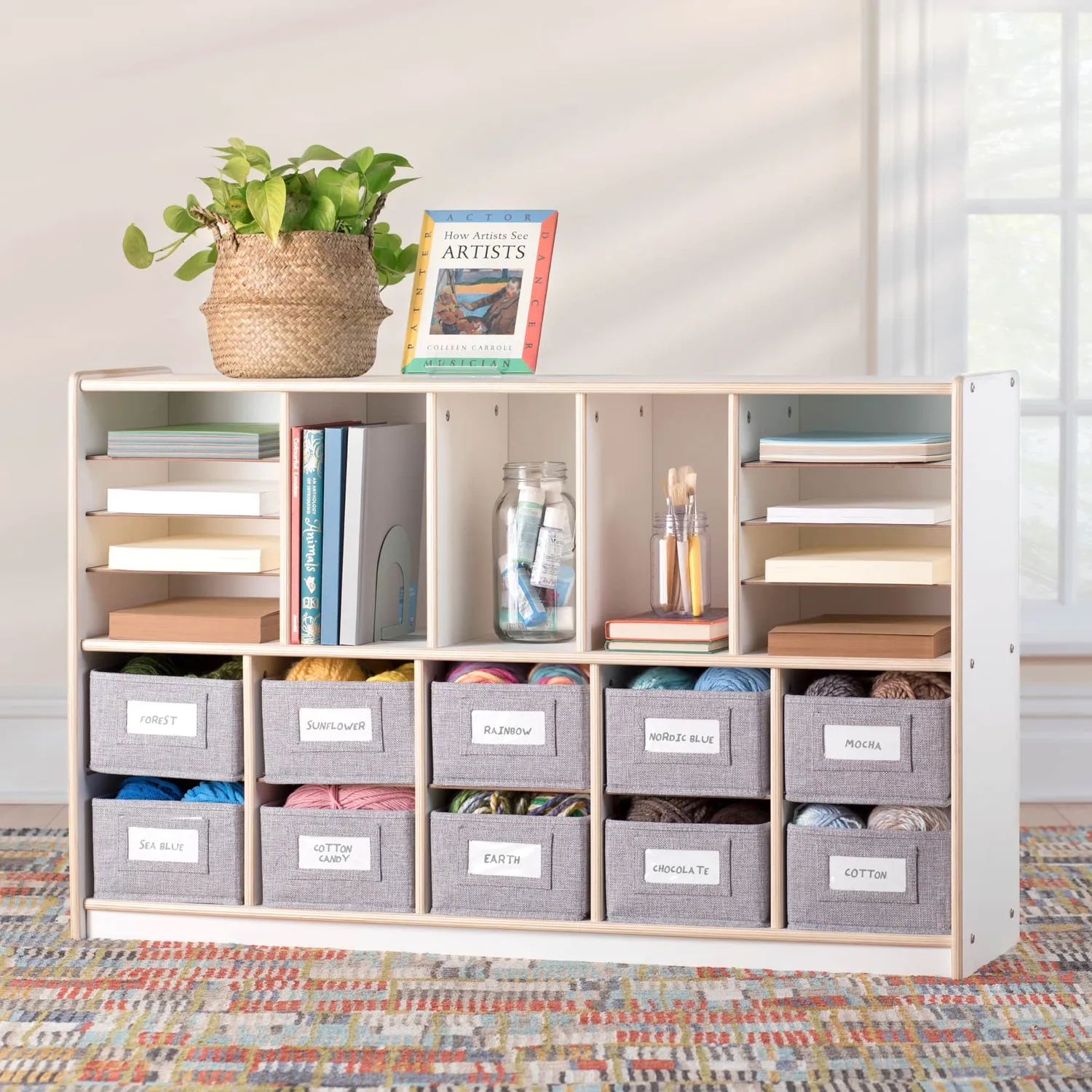 Guidecraft EdQ Shelves and 10 Bin Storage Unit 30" opbergkast 10 bakken