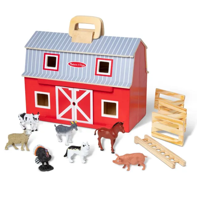 Melissa & Doug Fold & Go Barn boerderij hout 7 dieren
