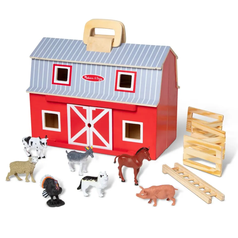 Melissa & Doug Fold & Go Barn boerderij hout 7 dieren