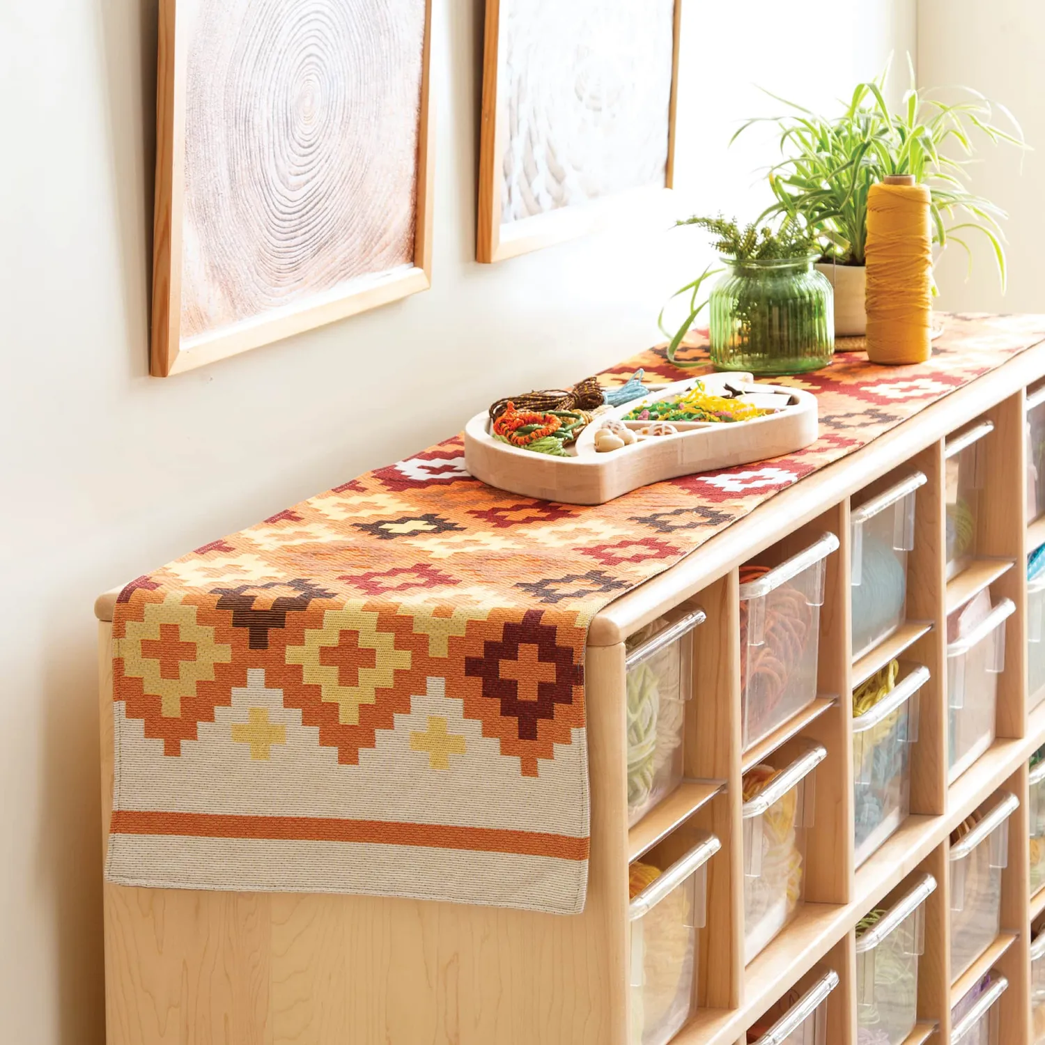 Guidecraft Warm Geo tafelloper 163x33 cm stof