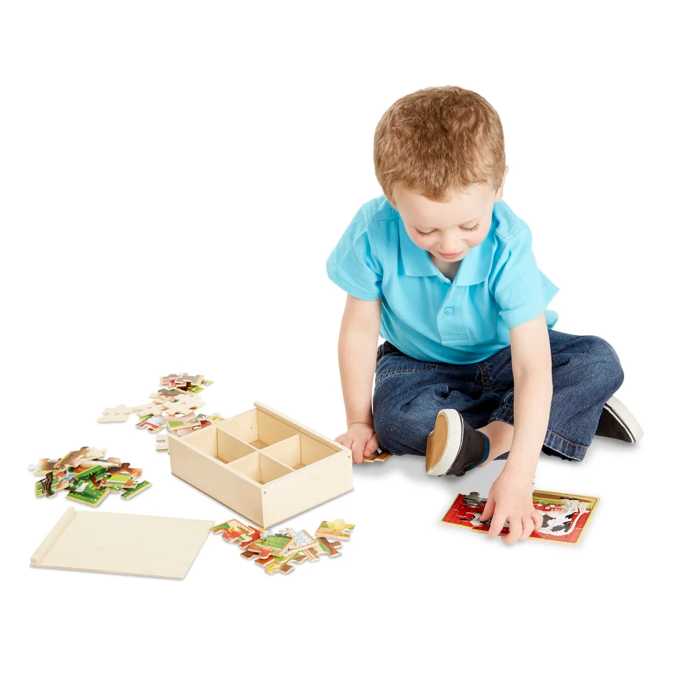 Melissa & Doug boerderijdieren puzzelset hout 4x12 stukjes