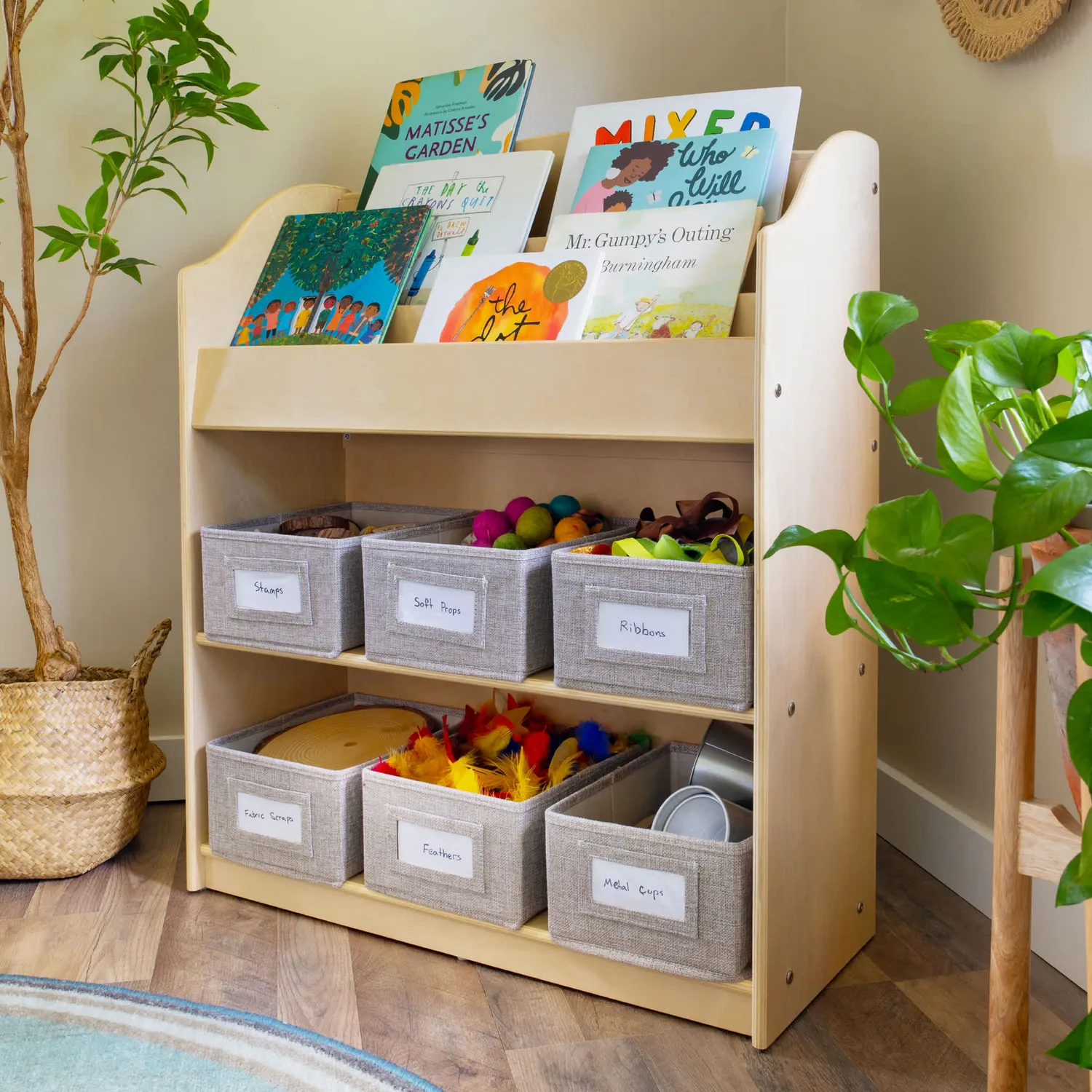 Guidecraft EdQ Book and Bin Browser boekenkast met bakken wit