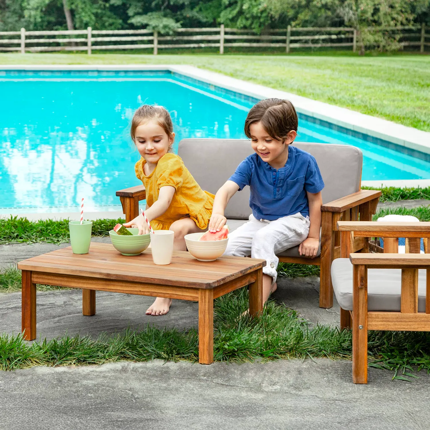 Martha Stewart Kids Outdoor Couch kinderbank acaciahout grijs