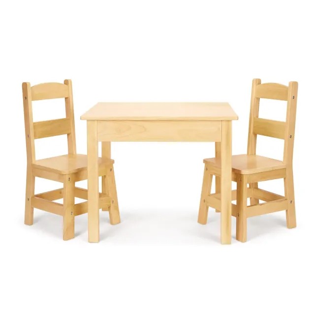 Melissa & Doug Wooden kindertafel met 2 stoelen naturel