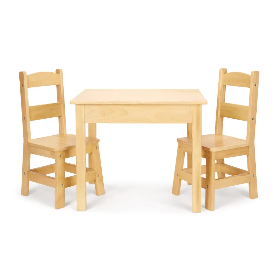 Melissa & Doug Wooden kindertafel met 2 stoelen naturel