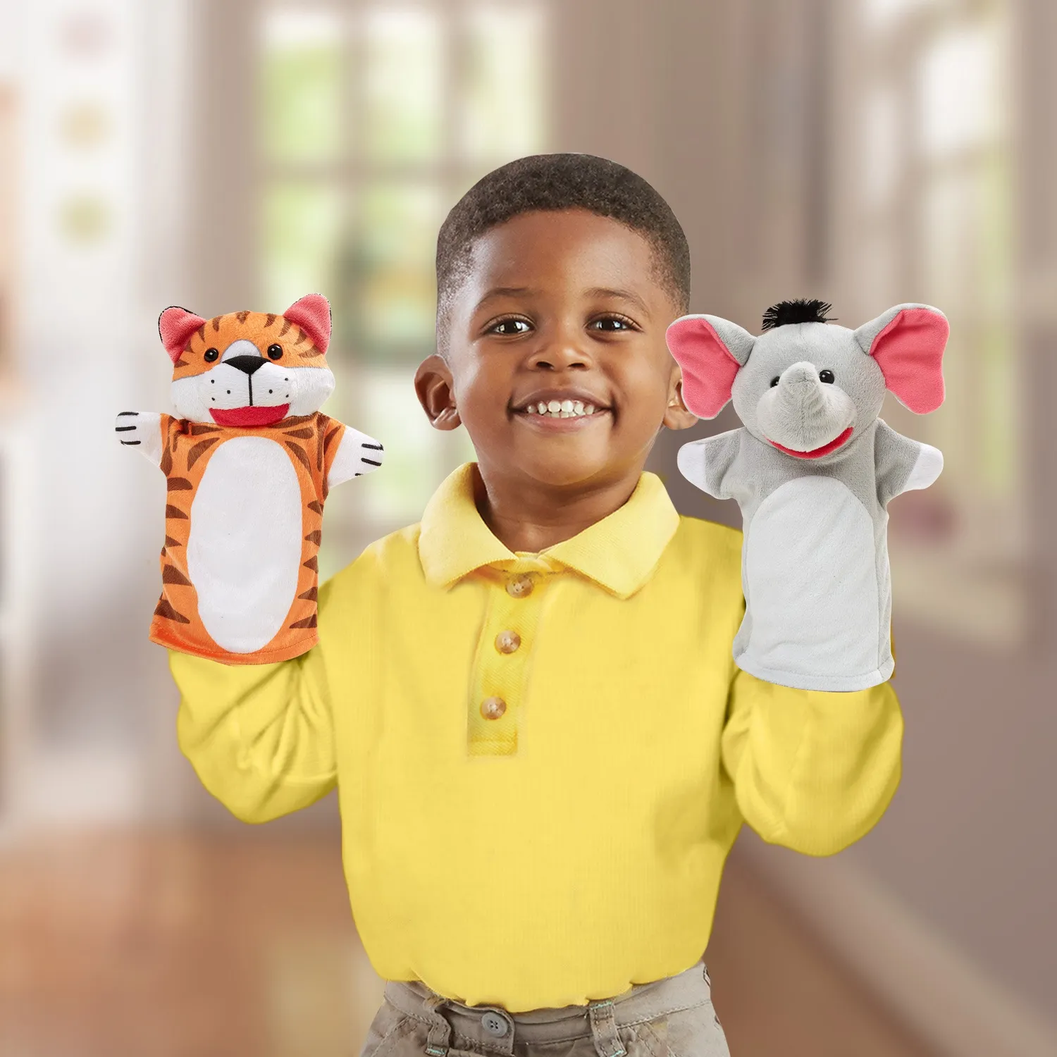 Melissa & Doug Zoo Friends handpoppen 4 stuks wasbaar