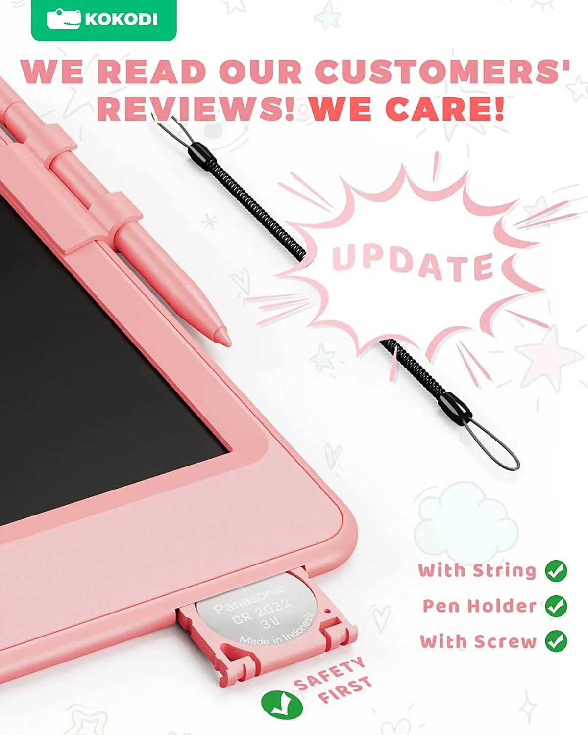 KOKODI LCD Schrijftablet 8,5 inch roze met kleurenscherm