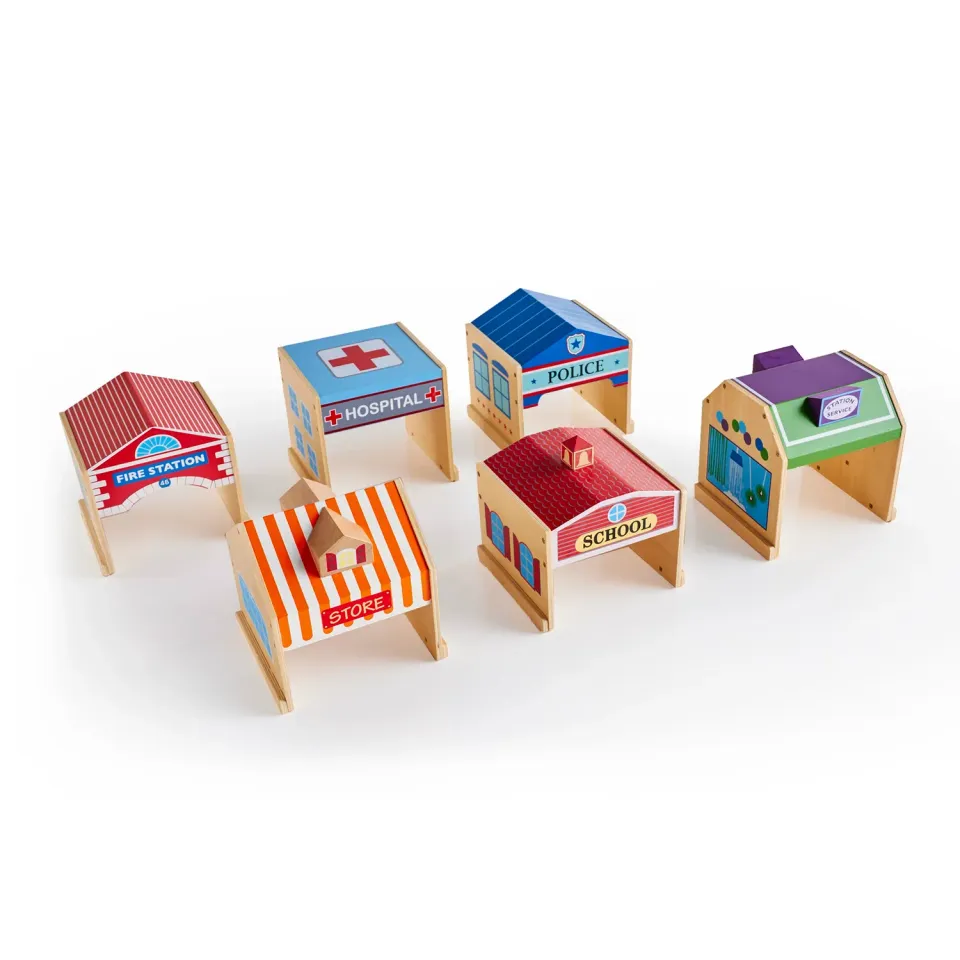 Guidecraft Community Buildings houten speelgebouwen 6 stuks