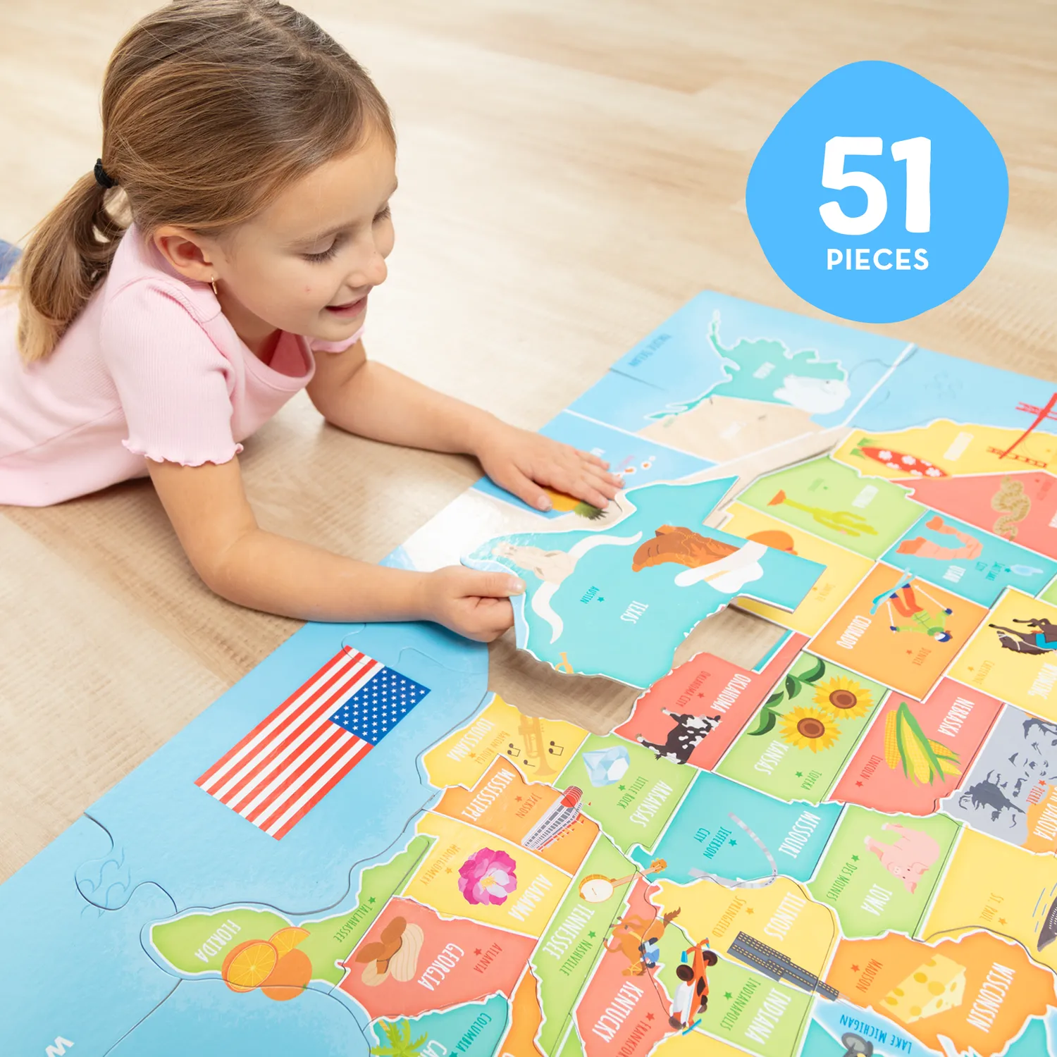 Melissa & Doug USA Map vloerpuzzel 51 stukjes 90x60 cm