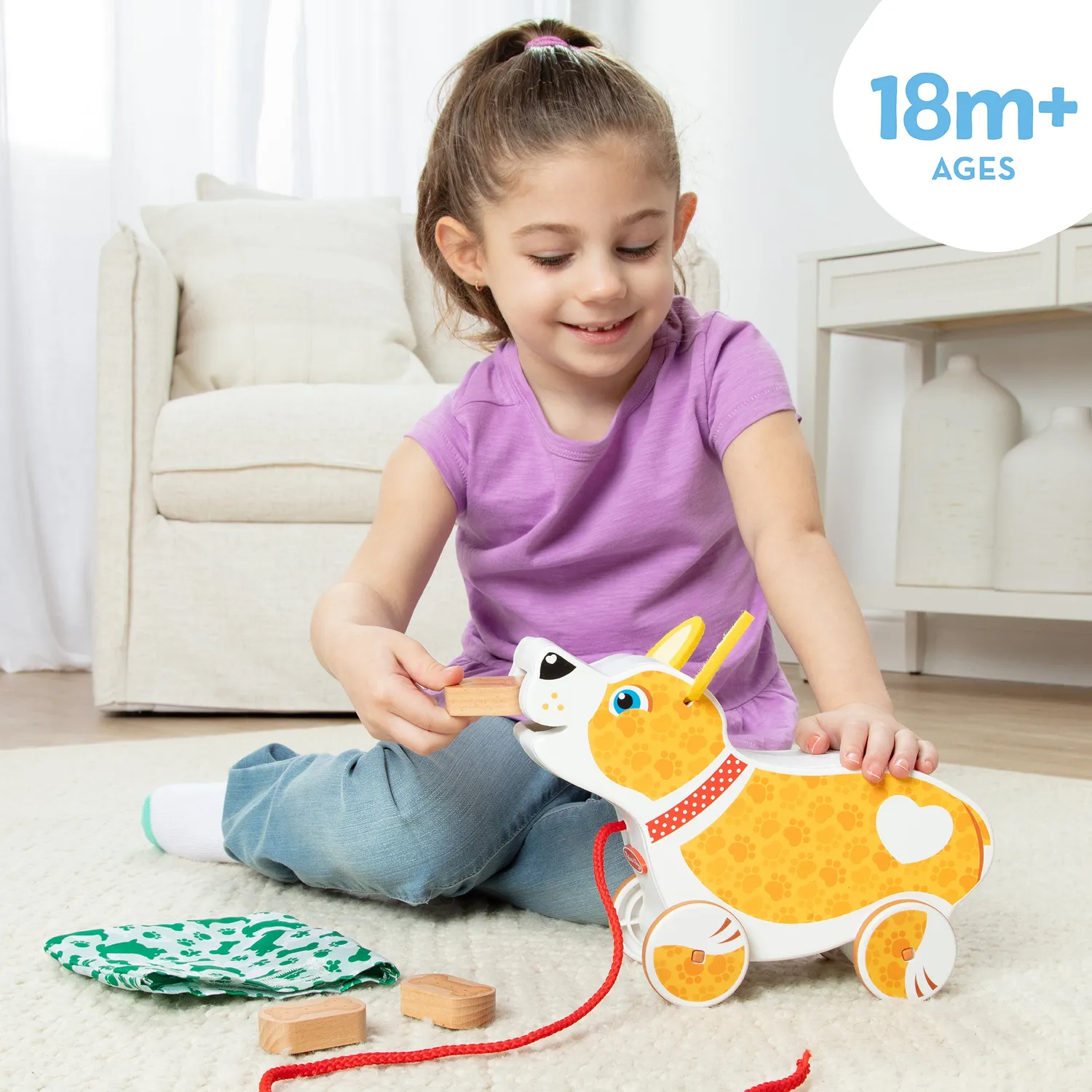 Melissa & Doug Feed Walk Poo Pup trekhond hout 18 maanden