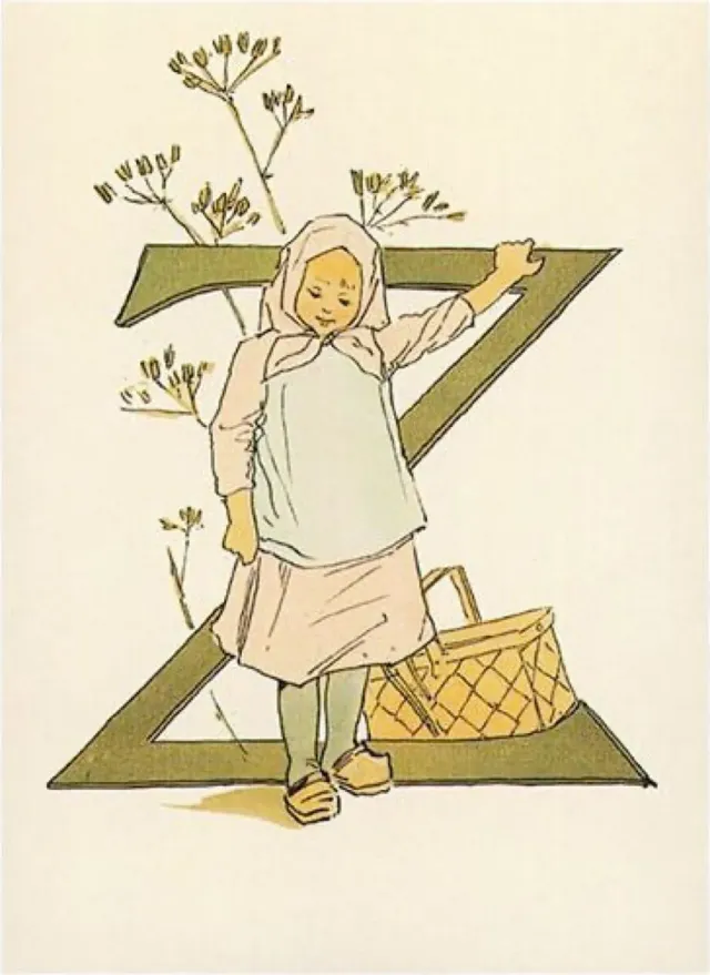 Ginger Fairy Ottilia Adelborg Z bloemalfabet kaart 10,5x15