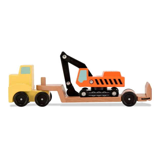 Melissa & Doug Trailer & Excavator houten voertuigen 3-delig bouwplaats