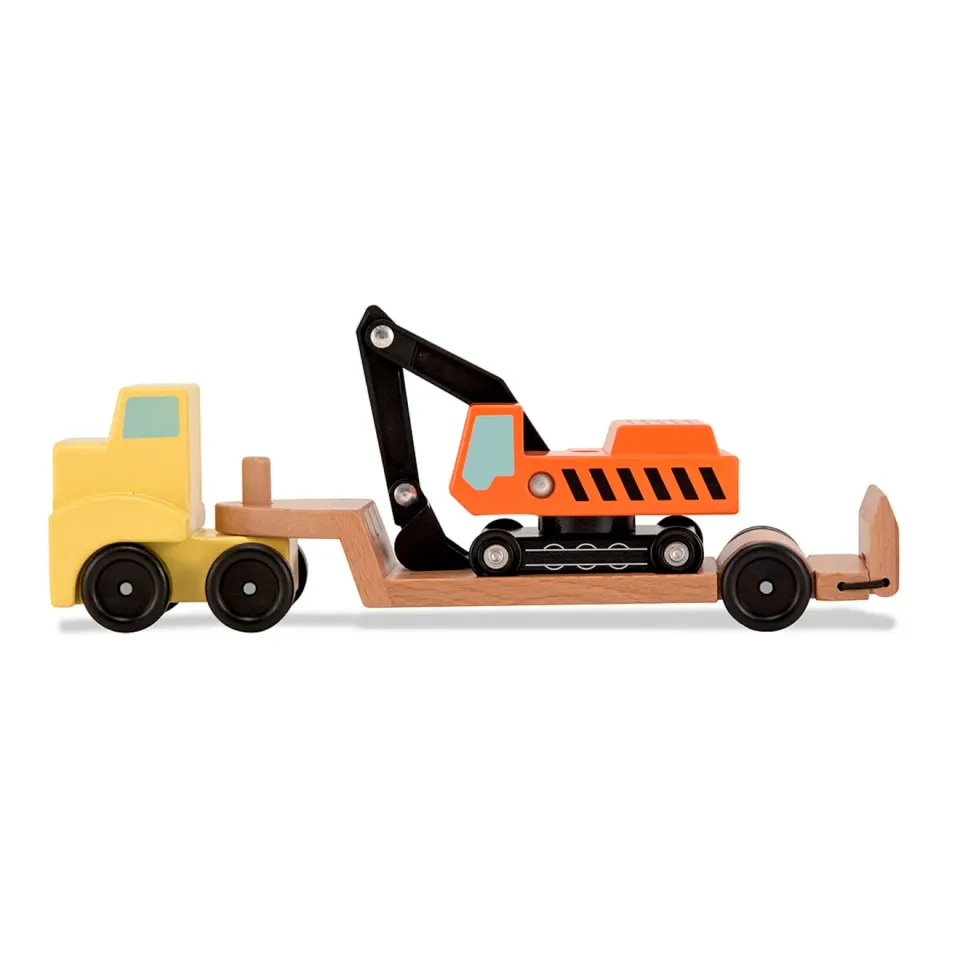 Melissa & Doug Trailer & Excavator houten voertuigen 3-delig bouwplaats