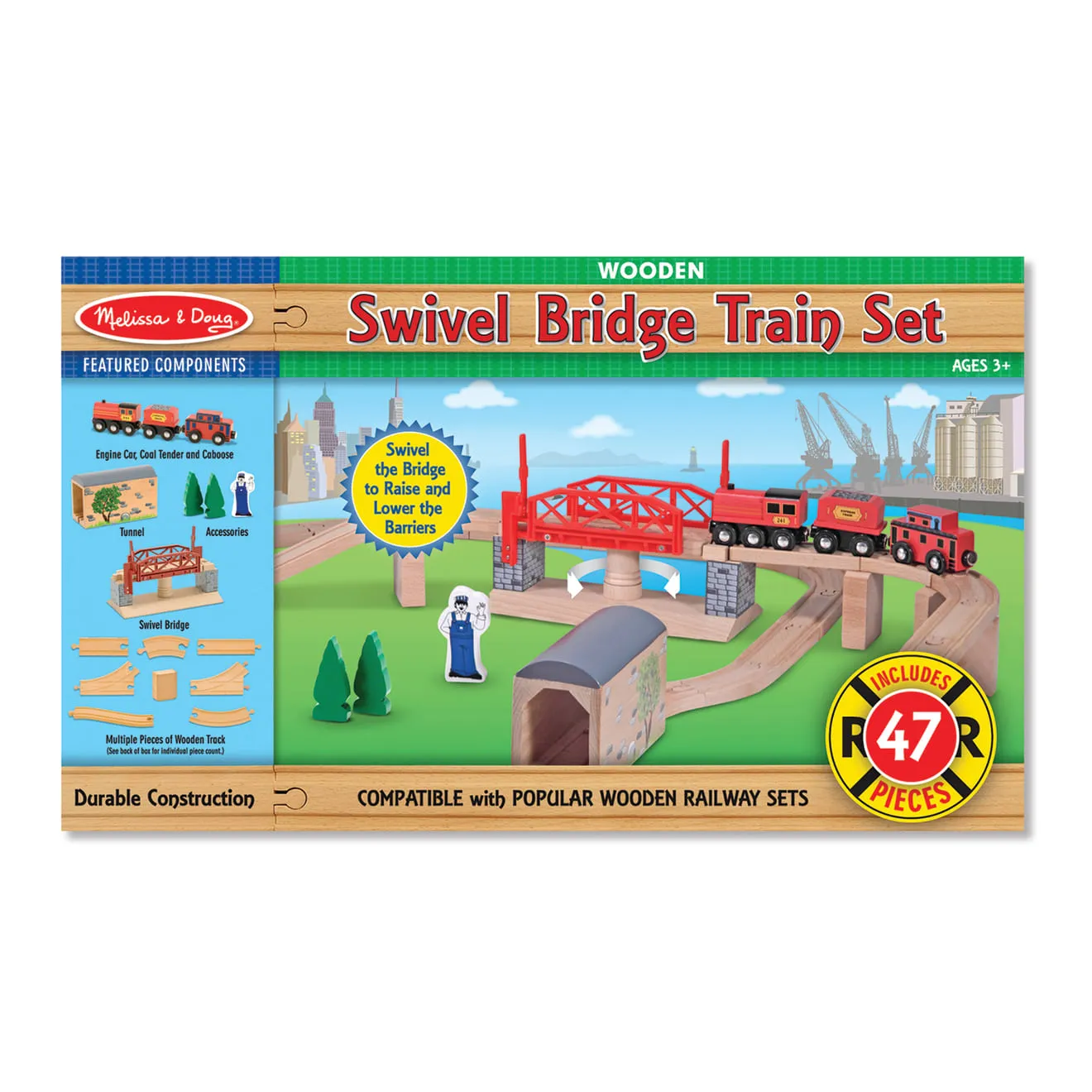 Melissa & Doug Swivel Bridge Houten Treinset 47-delig