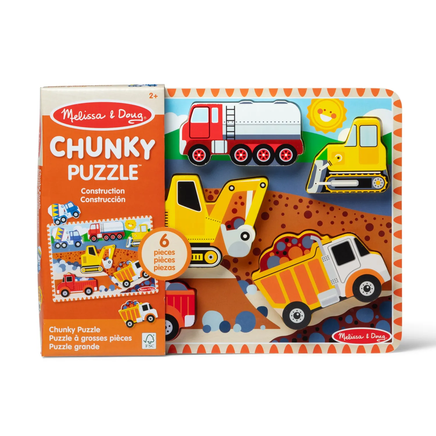 Melissa & Doug Construction houten puzzel 6 voertuigen 2+