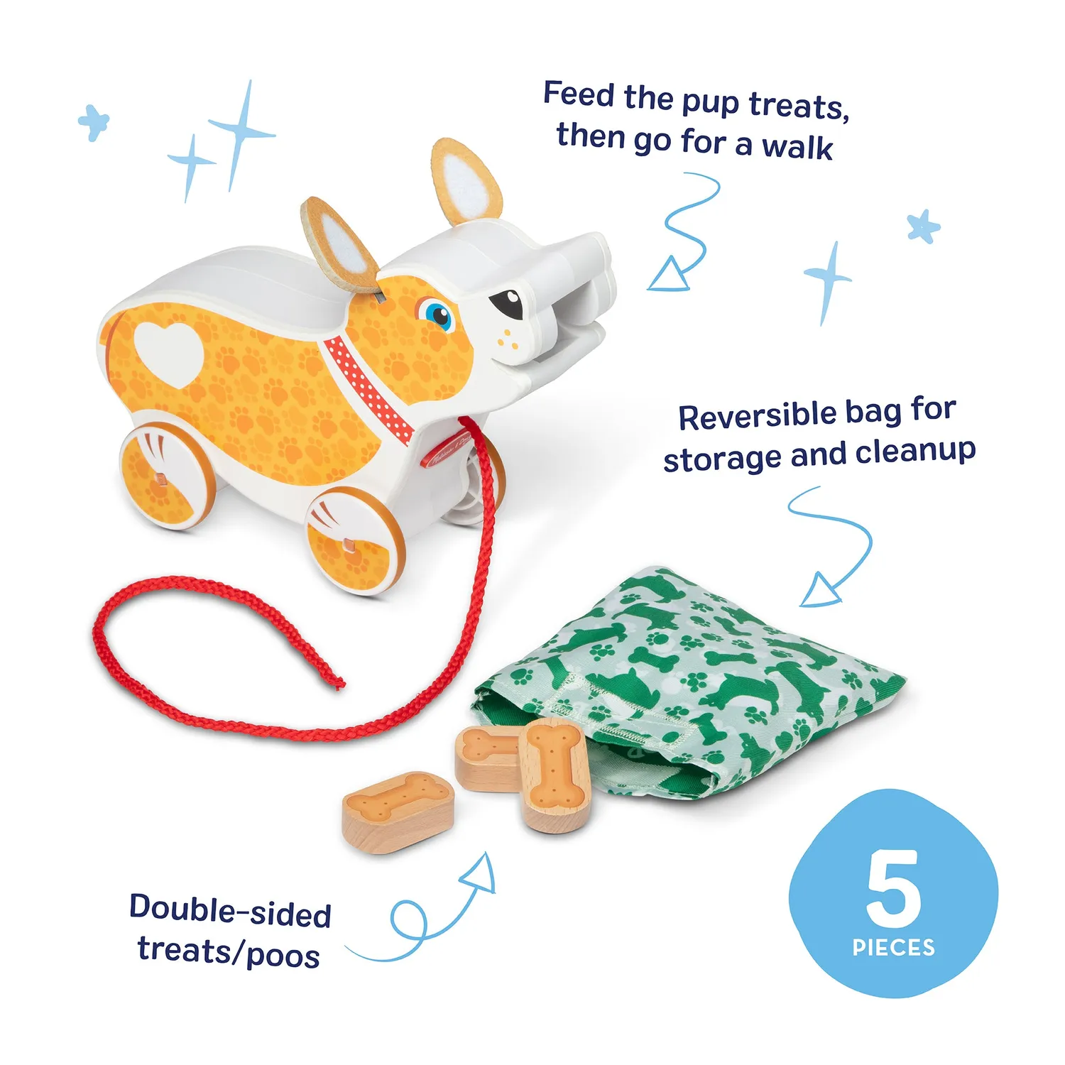 Melissa & Doug Feed Walk Poo Pup trekhond hout 18 maanden