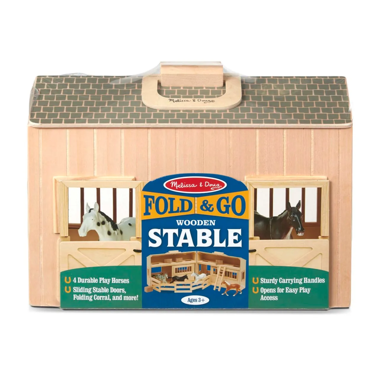 Melissa & Doug Fold & Go Stable houten paardenstal 4 paarden
