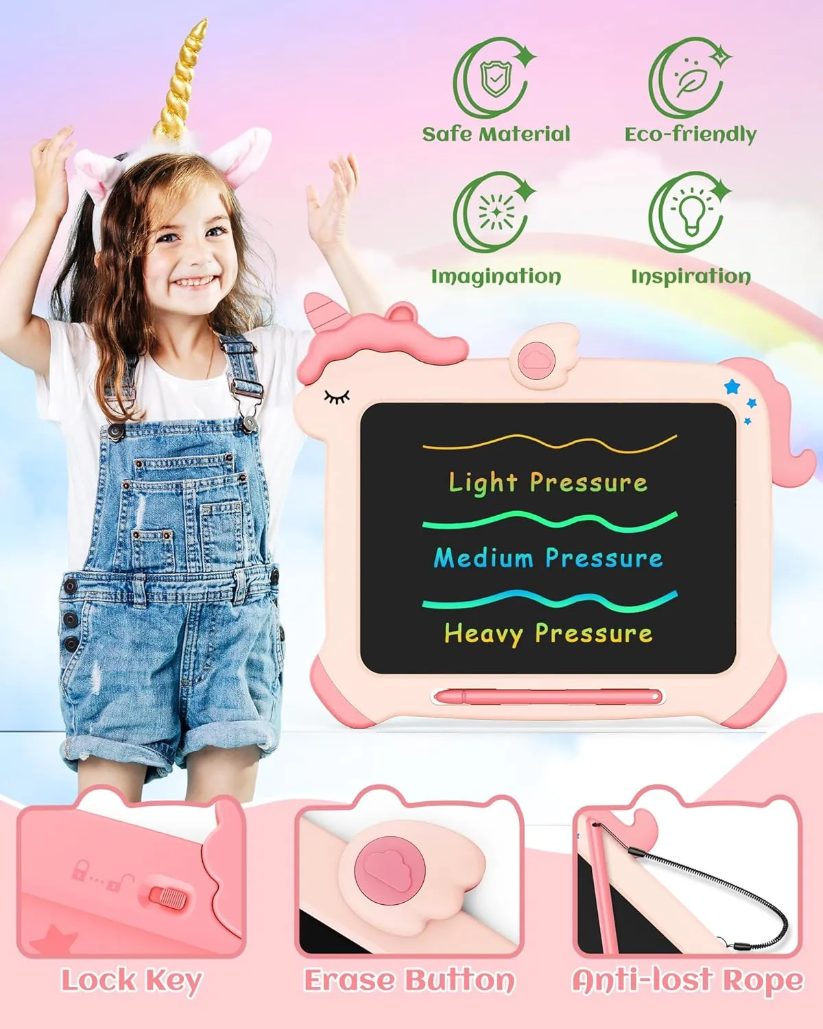 KOKODI Unicorn LCD tekentablet 8.5 inch roze eenhoorn