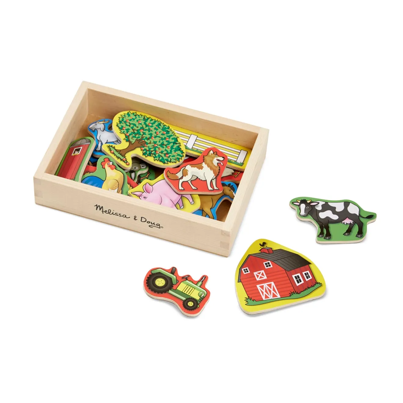 Melissa & Doug Wooden Farm Magnets magneetset 20 stuks