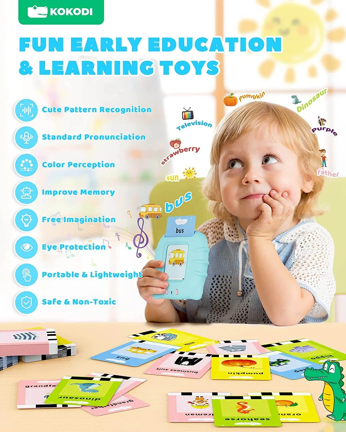 KOKODI Talking Flash Cards leerkaarten kat blauw 224 woorden