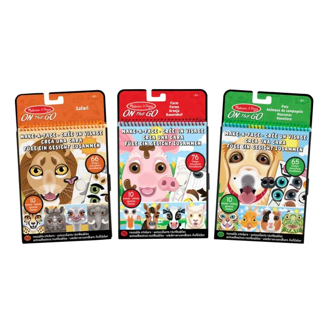 Melissa & Doug Make-a-Face stickerboek 3-pack dieren