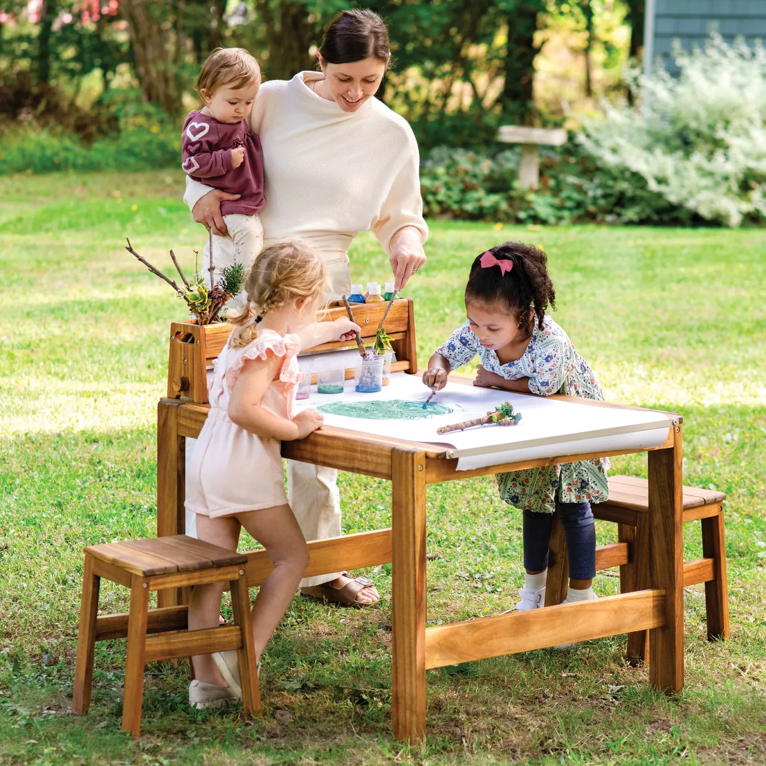 Guidecraft Acadia Outdoor Art Activity Table and Stool Set kindertafel hout