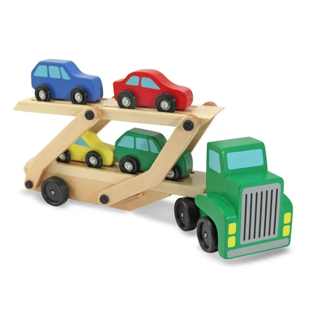 Melissa & Doug houten autotransporter met 4 auto’s 3-5 jaar
