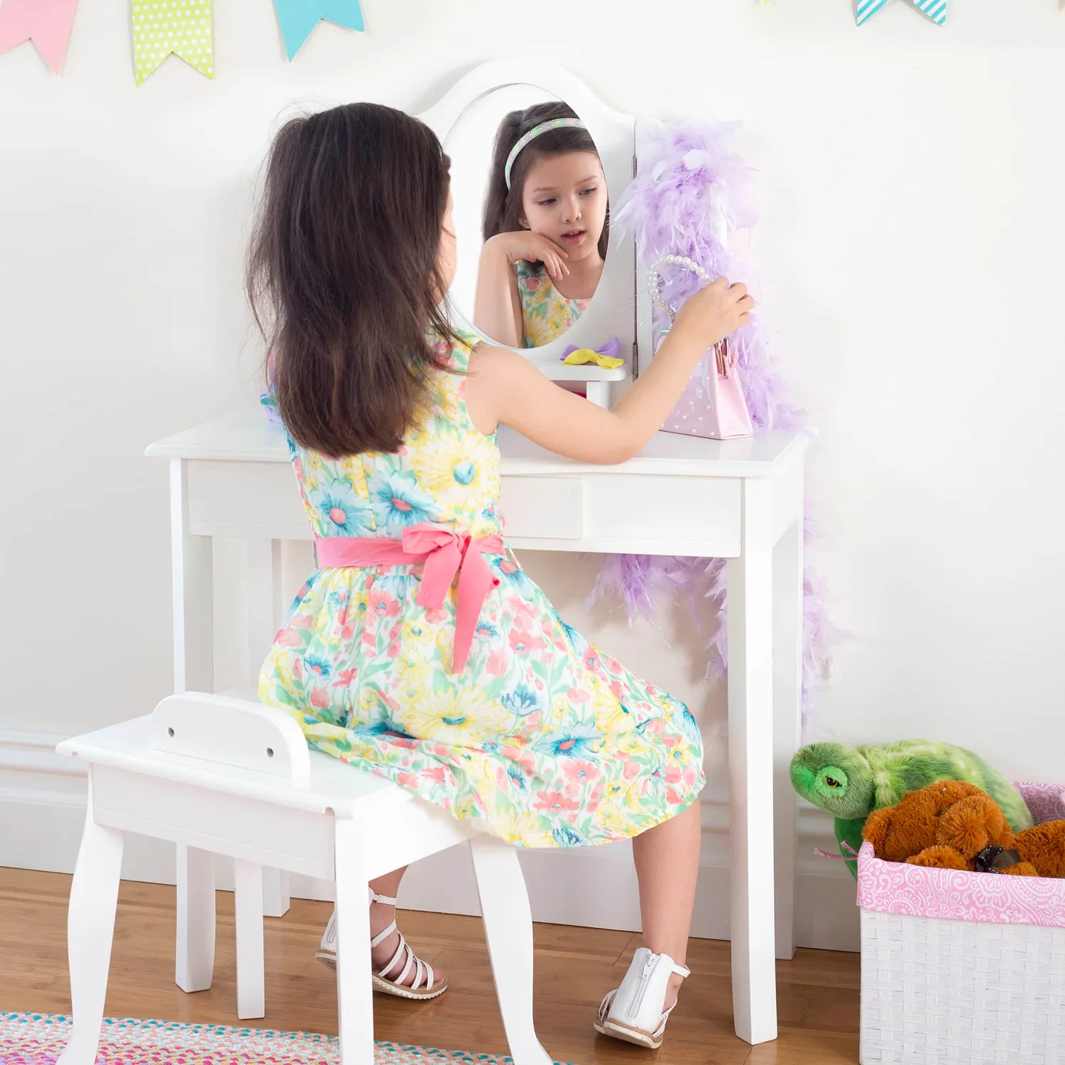 Guidecraft Kids Vanity kaptafel met kruk wit spiegel