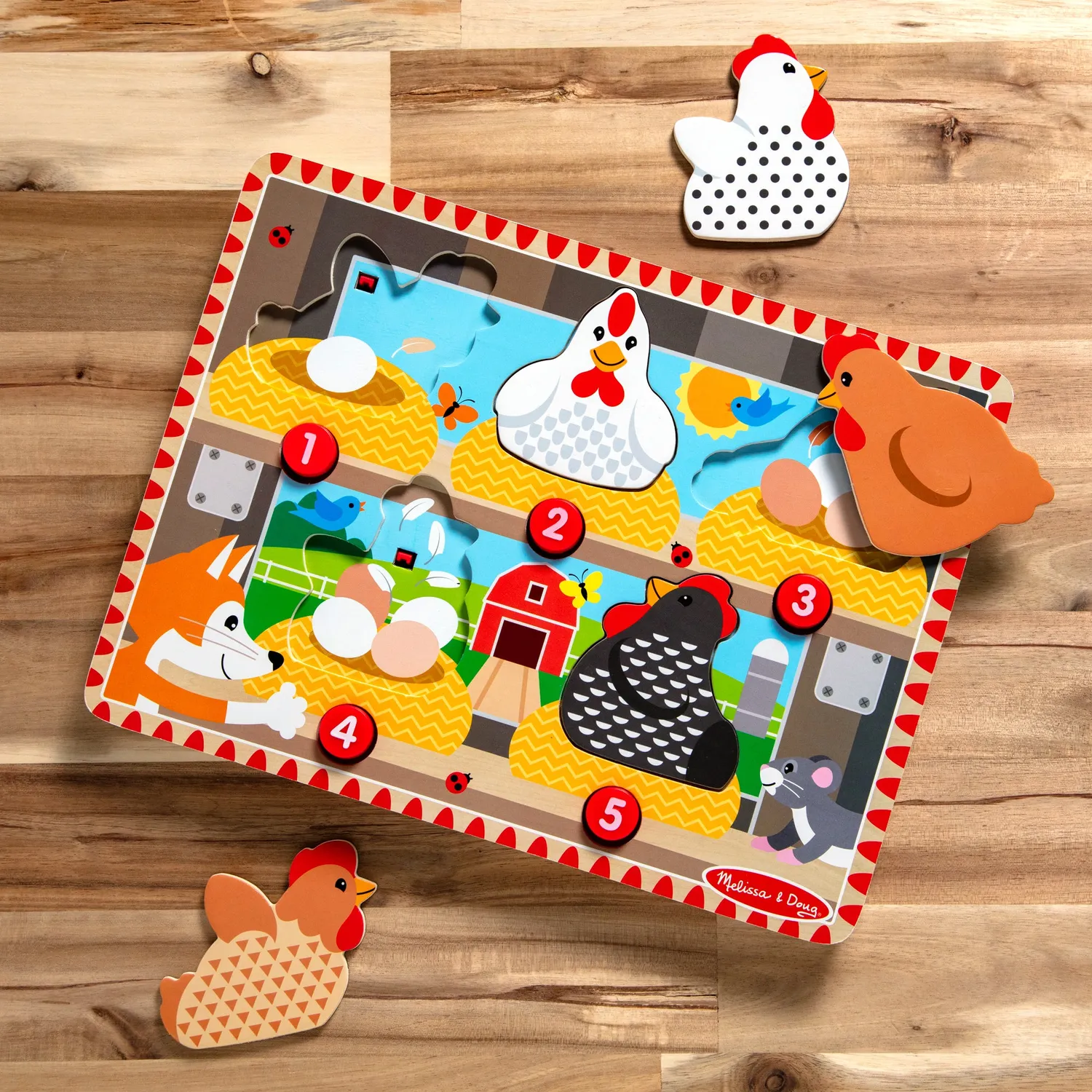 Melissa & Doug Happy Hens puzzel drukknop 2-3 jaar tellen