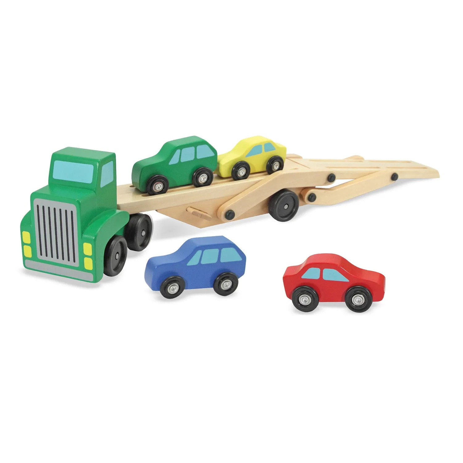 Melissa & Doug houten autotransporter met 4 auto’s 3-5 jaar