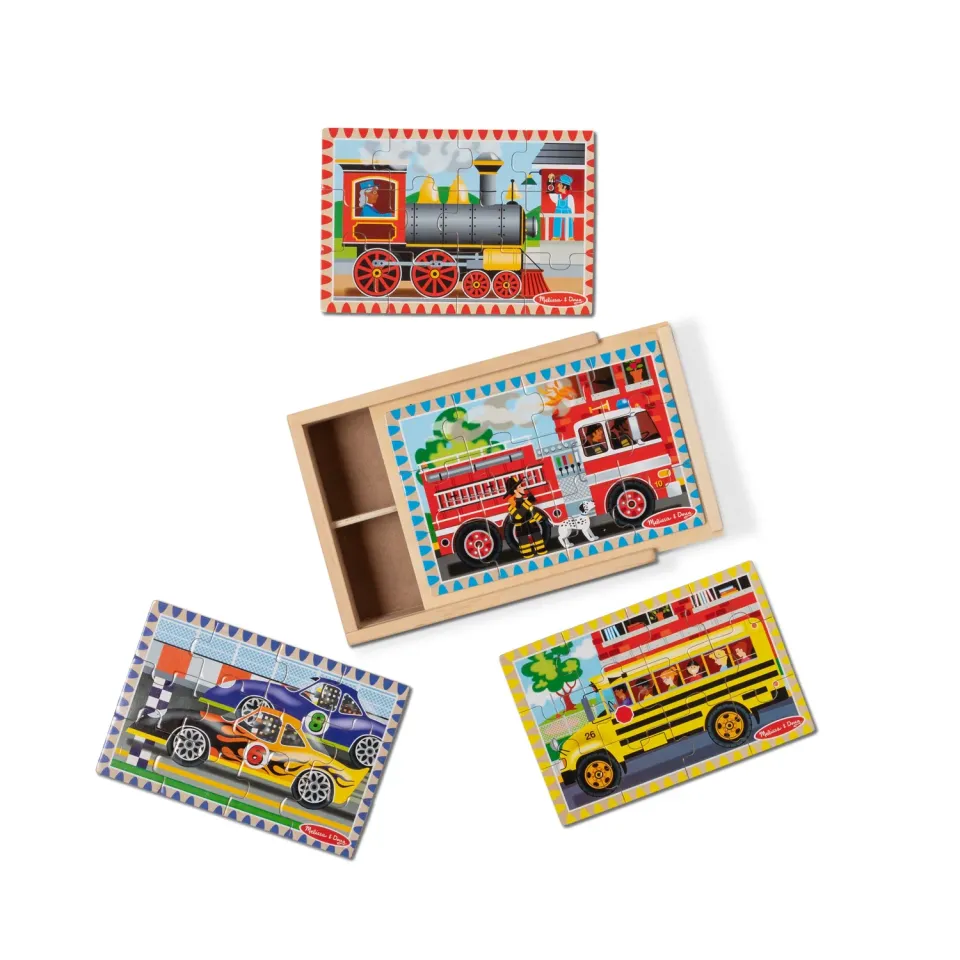 Melissa & Doug Vehicles Houten Puzzelset 4 x 12 stukjes