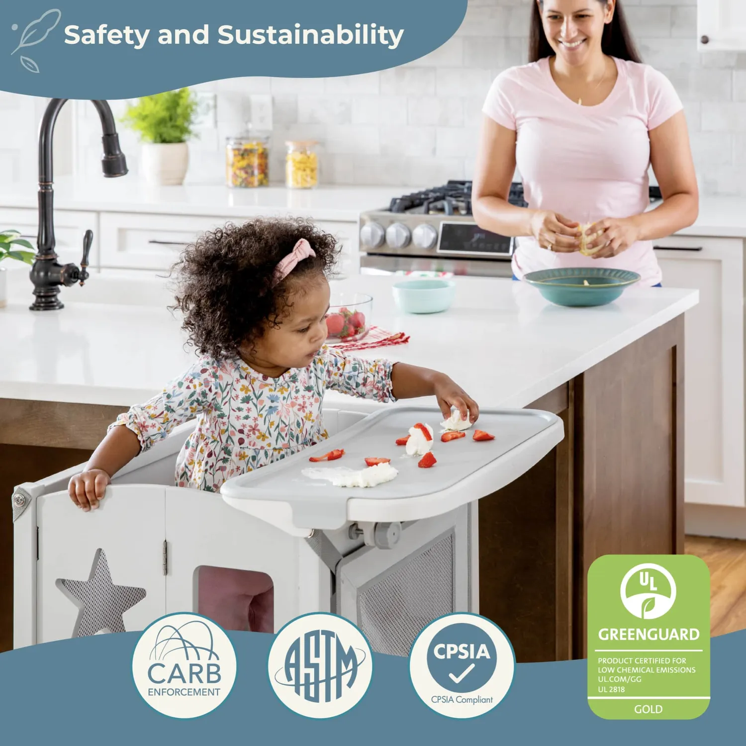 Guidecraft Classic Kitchen Helper leertoren wit met blad peuter