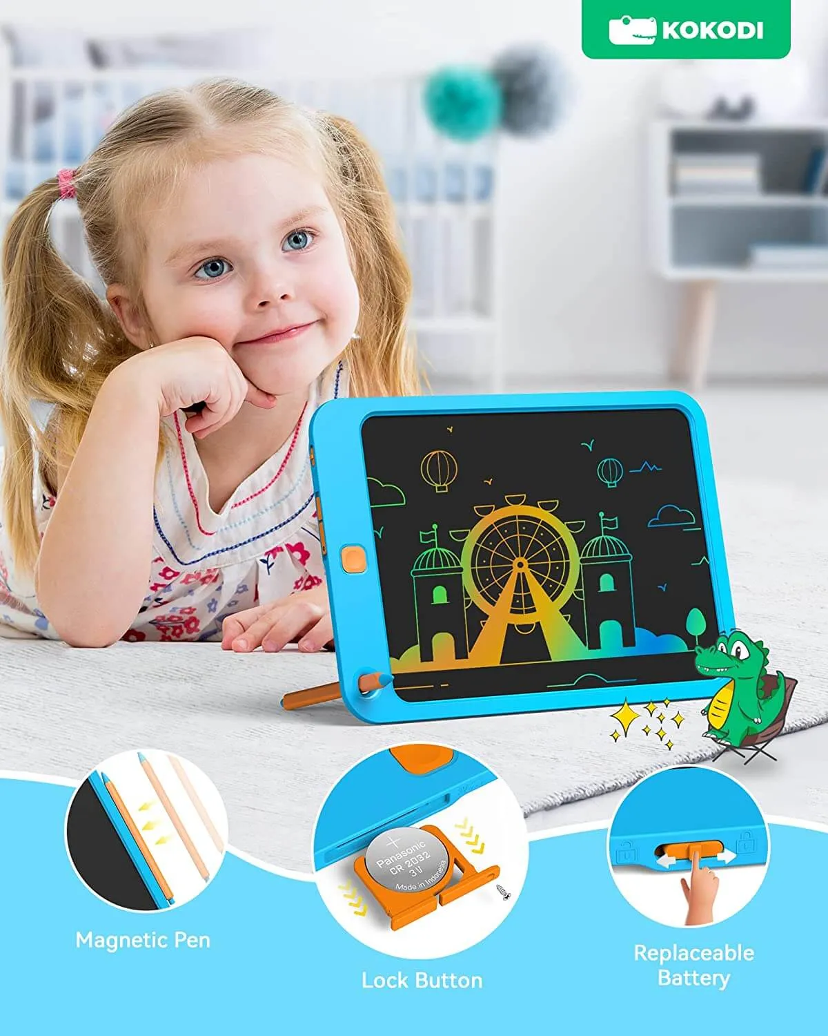 KOKODI tekentablet 10 inch blauw uitwisbaar voor kids
