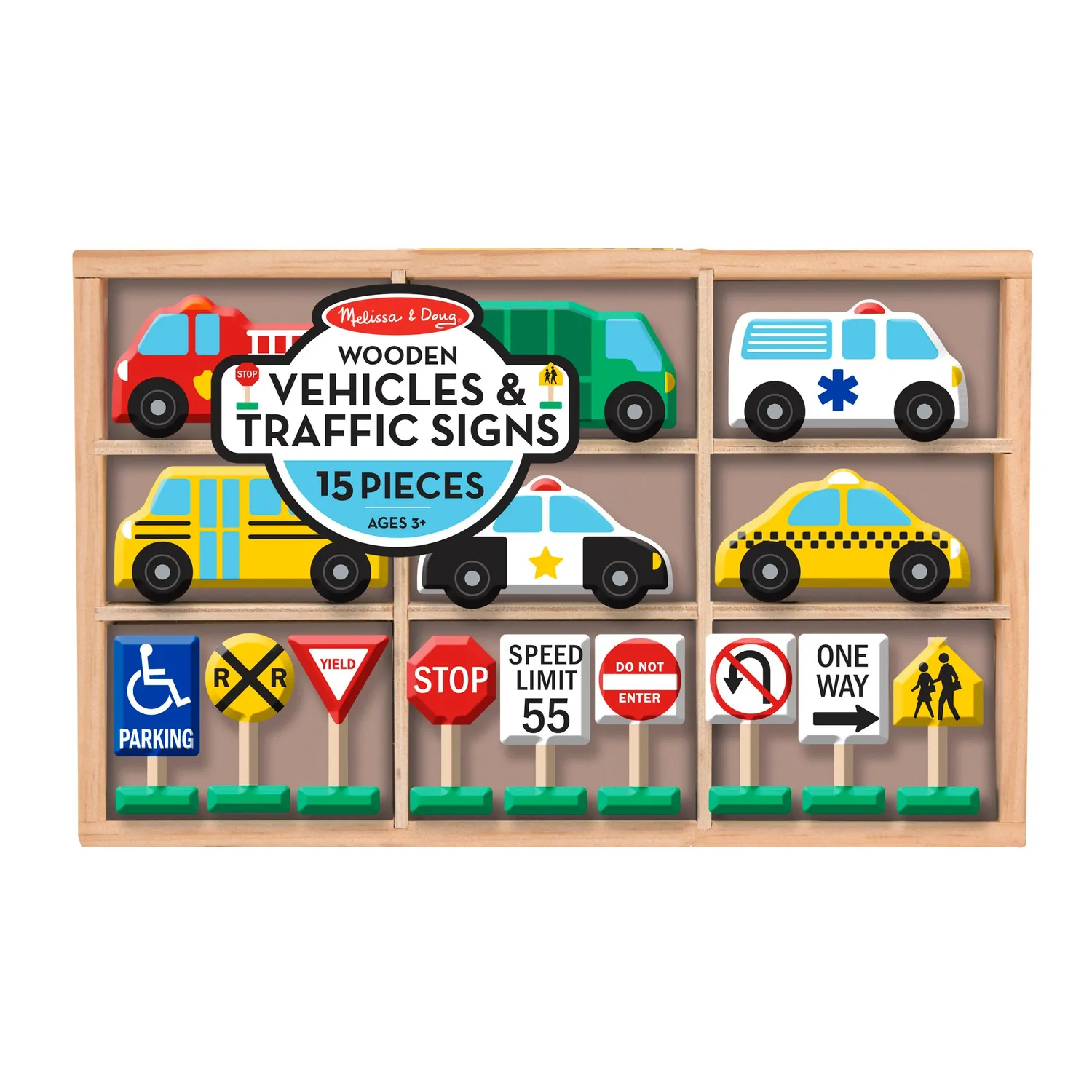 Melissa & Doug Houten Voertuigen en Verkeersborden 15-delig