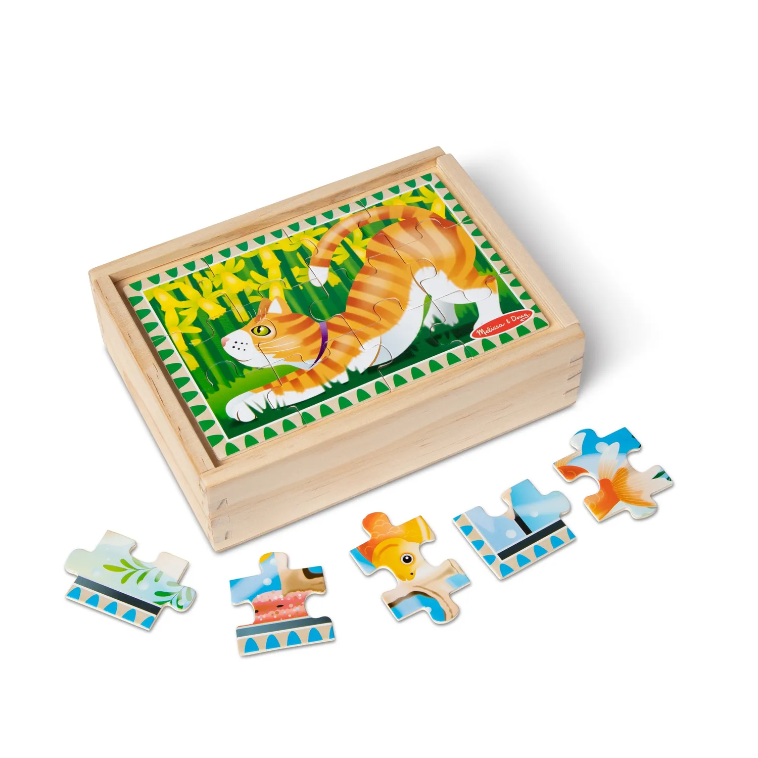 Melissa & Doug Pets houten puzzeldoos 4x12 stukjes