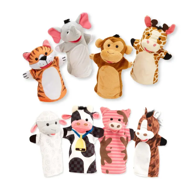 Melissa & Doug Boerderij en Zoo handpoppen dieren 8 stuks
