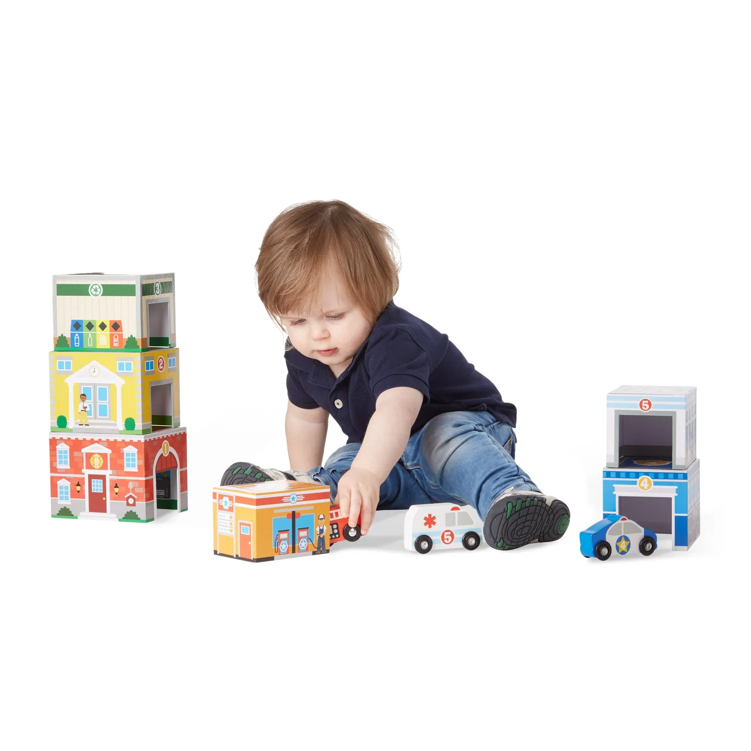 Melissa & Doug Nesting Sorting stapelblokken 6 voertuigen hout